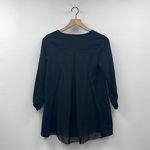 Style & Co Knit 3/4 Ruched Sleeve Crewneck Sweater Minimalist Black Small - Picture 4 of 7